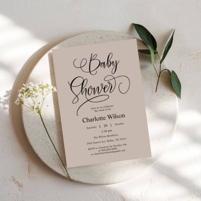 Modern Minimal Calligraphy Baby Girl Shower Invitation (Creator Uploaded)