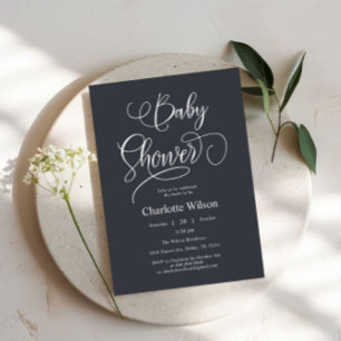 Modern Minimal Calligraphy Baby Girl Shower Invitation