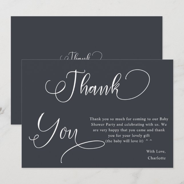 Modern Minimal Calligraphy Baby Girl Shower Thank You Card (Front/Back)