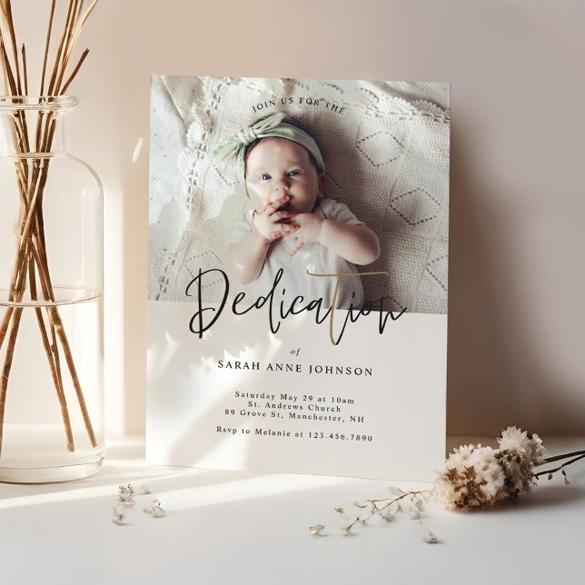 Modern Minimal Calligraphy Baby Photo Dedication Invitation (Modern MinimalCalligraphy Baby Photo Dedication Invitation)