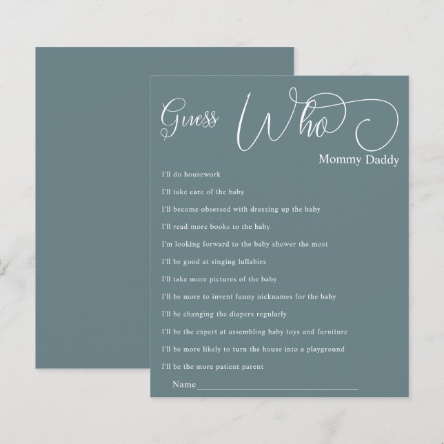 Modern Minimal Calligraphy Baby Shower Guess Who (Front/Back)