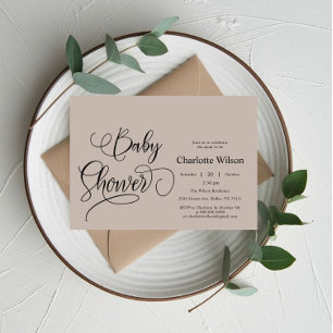 Modern Minimal Calligraphy Baby Shower Invitation