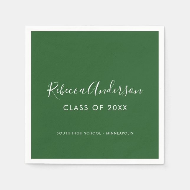 Modern Minimal Calligraphy Dark Green Graduation Napkin (Front)