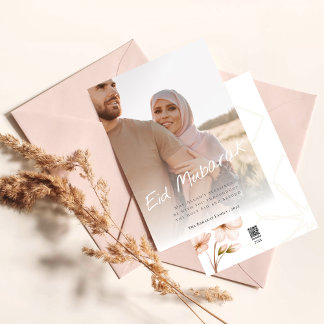 Modern Minimal Calligraphy Eid Mubarak Photo Holiday Card
