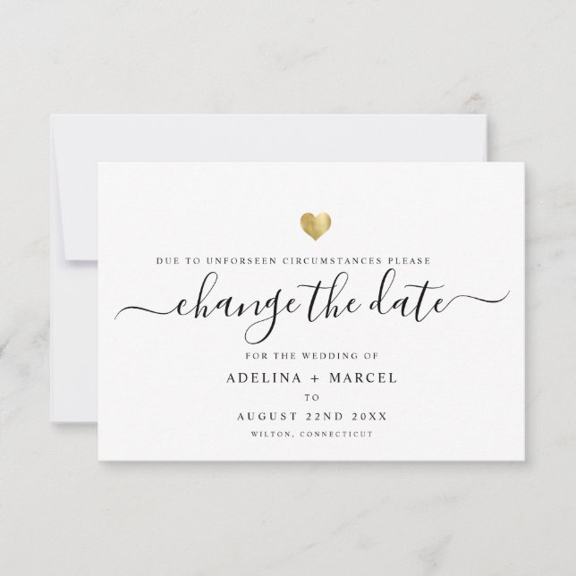 Modern Minimal Calligraphy Gold CHANGE THE DATE Save The Date (Front)