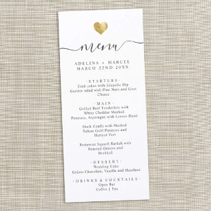 Modern Minimal Calligraphy Gold Heart Wedding Menu