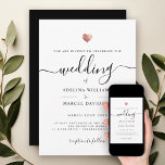 Modern Minimal Calligraphy Rose Gold Heart Wedding Invitation<br><div class="desc">This chic wedding invitation shines with simplicity. Modern typography,  gorgeous calligraphy accented by a pretty heart in (printed) rose gold,  this suite is both minimal and elegant. Space for more details on the back (or leave blank).</div>