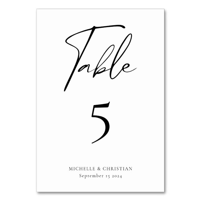 Modern Minimal Calligraphy Script Wedding Table Number (Front)