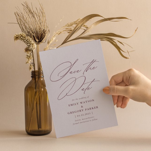 Modern Minimal Calligraphy Violet Lilac Wedding Save The Date (Creator Uploaded)