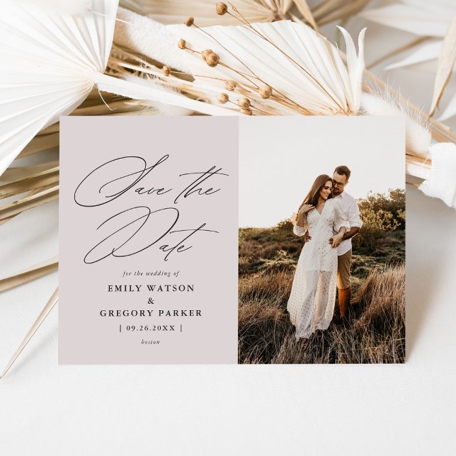Modern Minimal Calligraphy Wedding Photo Save The Date (Creator Uploaded)