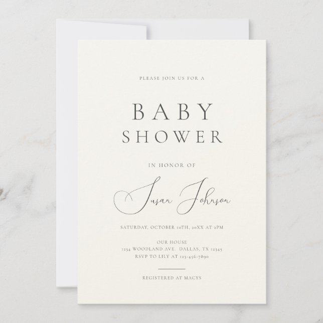 Modern Minimal Calming Aesthetic Baby Shower Invitation (Front)