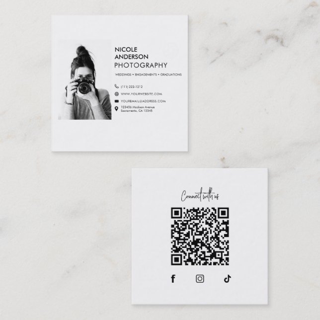 Modern Minimal Camera Photographer Picture Logo Square Business Card (Front/Back)