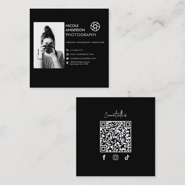 Modern Minimal Camera Photographer Picture Logo Square Business Card (Front/Back)