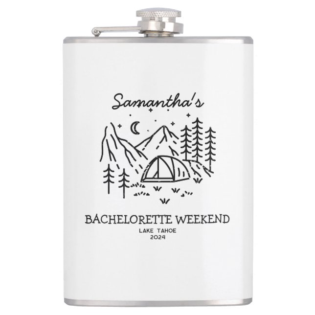 Modern Minimal Camping Bachelorette Party Nature Hip Flask (Front)