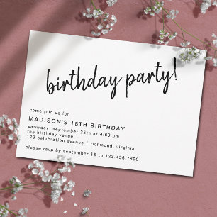 Modern Minimal   Casual Script Any Age Birthday Invitation