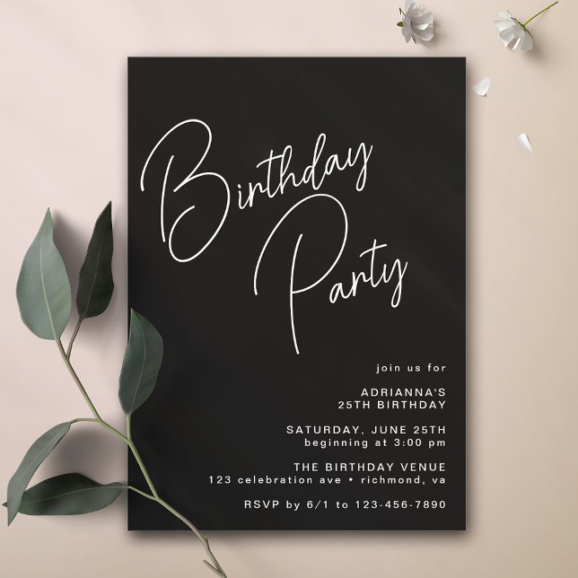 Modern Minimal Casual Typography | Black Birthday Invitation (Creator Uploaded)