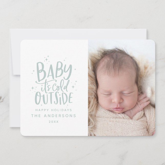 Modern minimal chic Christmas birth announcement (Front)