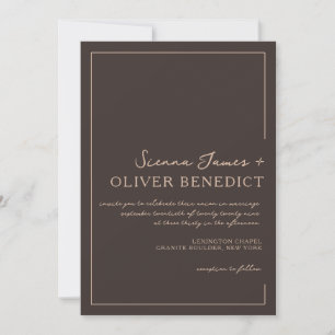 Modern Minimal Chic Dark Brown Wedding Invitation