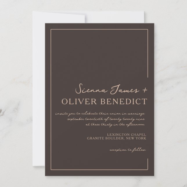 Modern Minimal Chic Dark Brown Wedding  Invitation (Front)