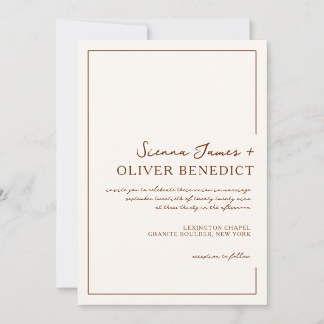 Modern Minimal Chic Rust Border Wedding  Invitation (Front)