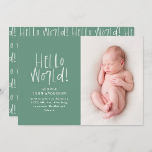Modern minimal chic typography green photo birth announcement