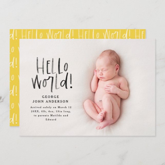 Modern minimal chic yellow typography photo announcement (Front/Back)