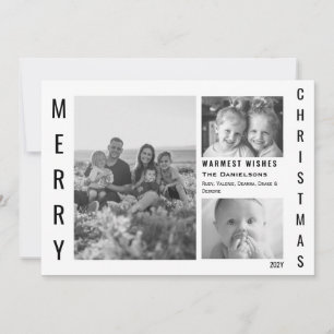 Modern Minimal Christmas 3 Photo Black & White Holiday Card