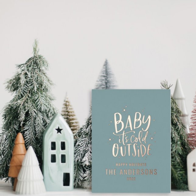 Modern minimal Christmas baby blue elegant Foil Foil Holiday Postcard (Creator Uploaded)