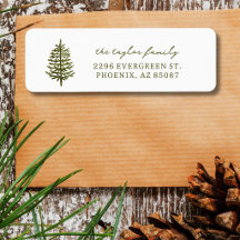 modern minimal Christmas evergreen return address