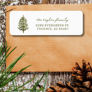 modern minimal Christmas evergreen return address Label