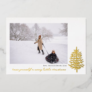 modern minimal Christmas evergreen tree foil photo Holiday Card