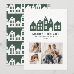 Modern minimal Christmas Nordic houses 3 photo Holiday Card