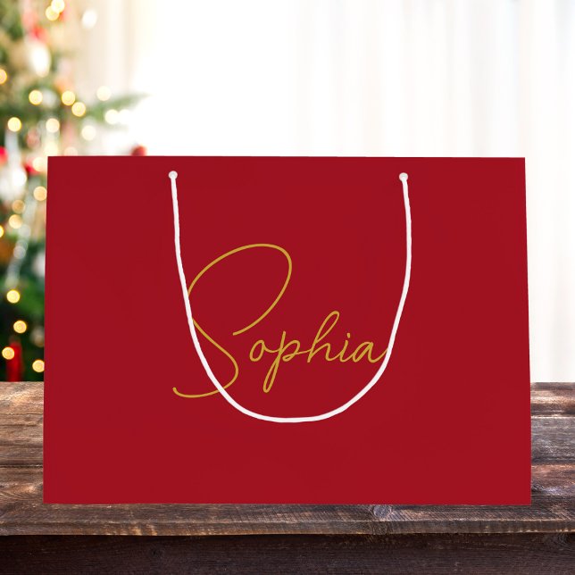 Modern Minimal Christmas Red Custom Name Gift Large Gift Bag (Creator Uploaded)