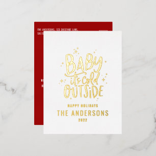 Modern minimal Christmas red traditional elegant Foil Holiday Postcard