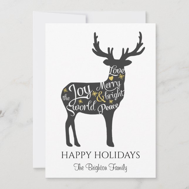Modern Minimal Christmas Reindeer Holiday Card (Front)