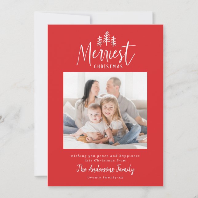 Modern minimal Christmas rustic forest photo Holiday Card (Front)