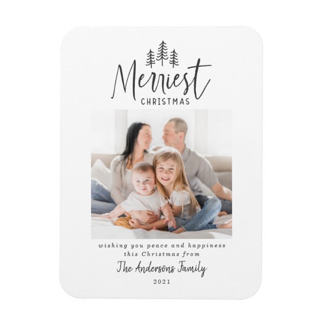 Modern minimal Christmas rustic one photo holiday Magnet (Vertical)