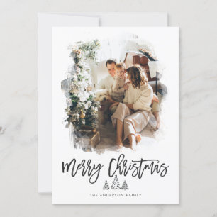 Modern Minimal Christmas rustic photo Holiday Card