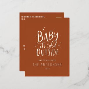 Modern minimal Christmas terracotta elegant Foil H Foil Holiday Postcard