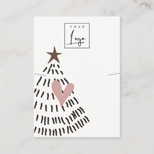 Modern Minimal Christmas Tree Heart Necklace Logo Business Card (Front)