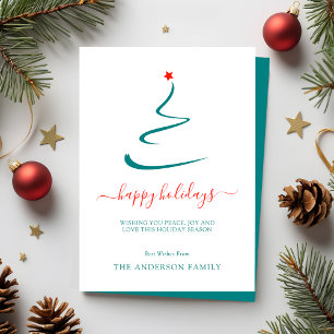 Modern Minimal Christmas Tree Red Star Simple Holiday Card