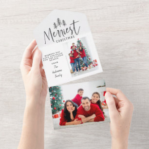 Modern minimal Christmas tree rustic photo All In  All In One Invitation