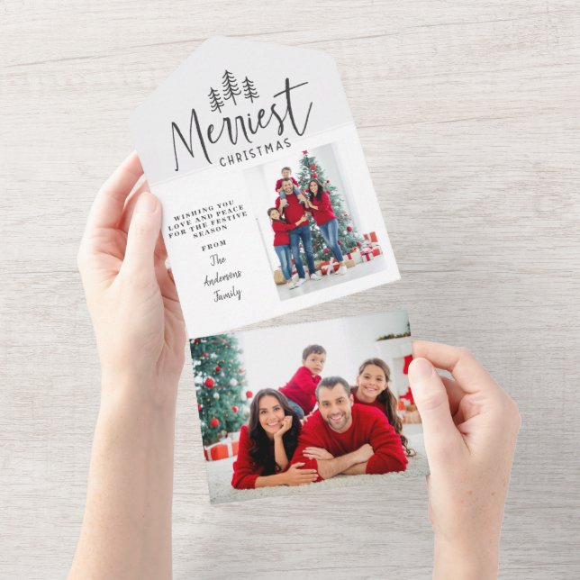 Modern minimal Christmas tree rustic photo All In  One Invitation (Tearaway)