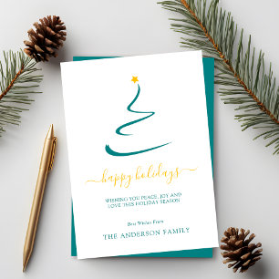 Modern Minimal Christmas Tree Yellow Star Simple Holiday Card