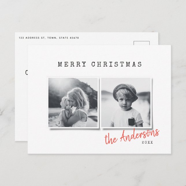 Modern minimal Christmas two photo family holiday (Front/Back)