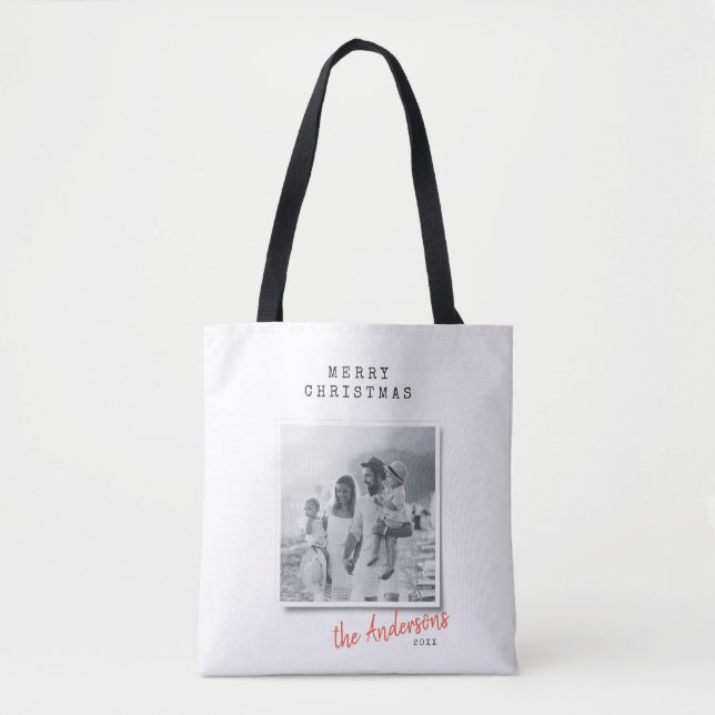 Modern minimal Christmas vintage family photo Tote Bag (Front)