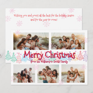 Modern Minimal Christmas Whimsical Doodle 5 Photo Holiday Card