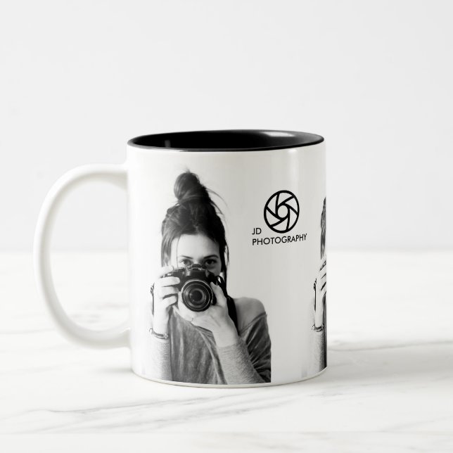 Modern Minimal Clean 3 Photos Photo & Logo Two-Tone Coffee Mug (Left)