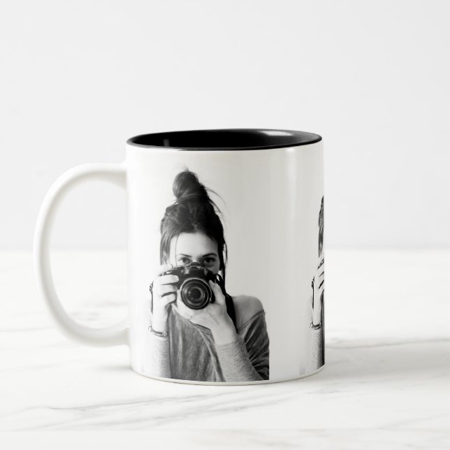 Modern Minimal Clean 3 Photos Photo Two-Tone Coffee Mug (Left)
