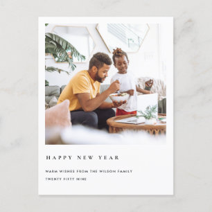 MODERN MINIMAL CLEAN CUSTOM PHOTO HAPPY NEW YEAR HOLIDAY POSTCARD